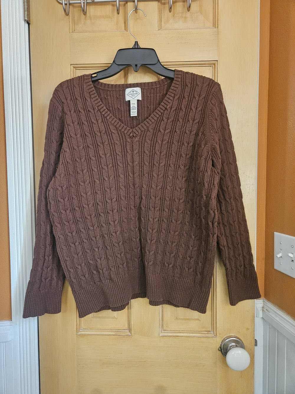St. John's Bay Chocolate Brown Cable-Knit V-Neck Sweater